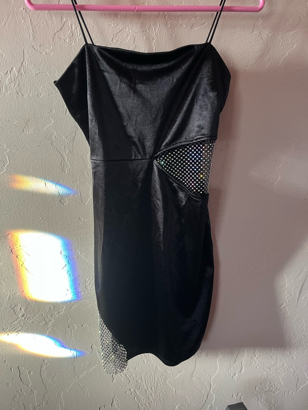 Windsor Black Slip Dress with Crystal Mesh Insets